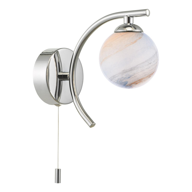 Dar Lighting Atiya Wall Light Polished Chrome With Planet Style Glass • ATI0750-07