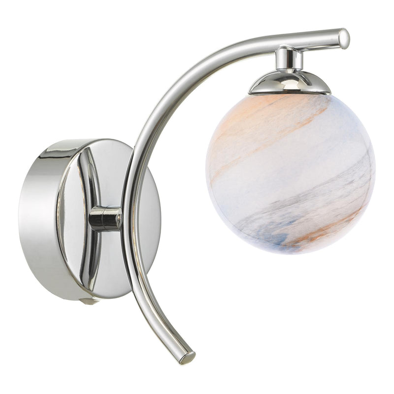 Dar Lighting Atiya Wall Light Polished Chrome With Planet Style Glass • ATI0750-07