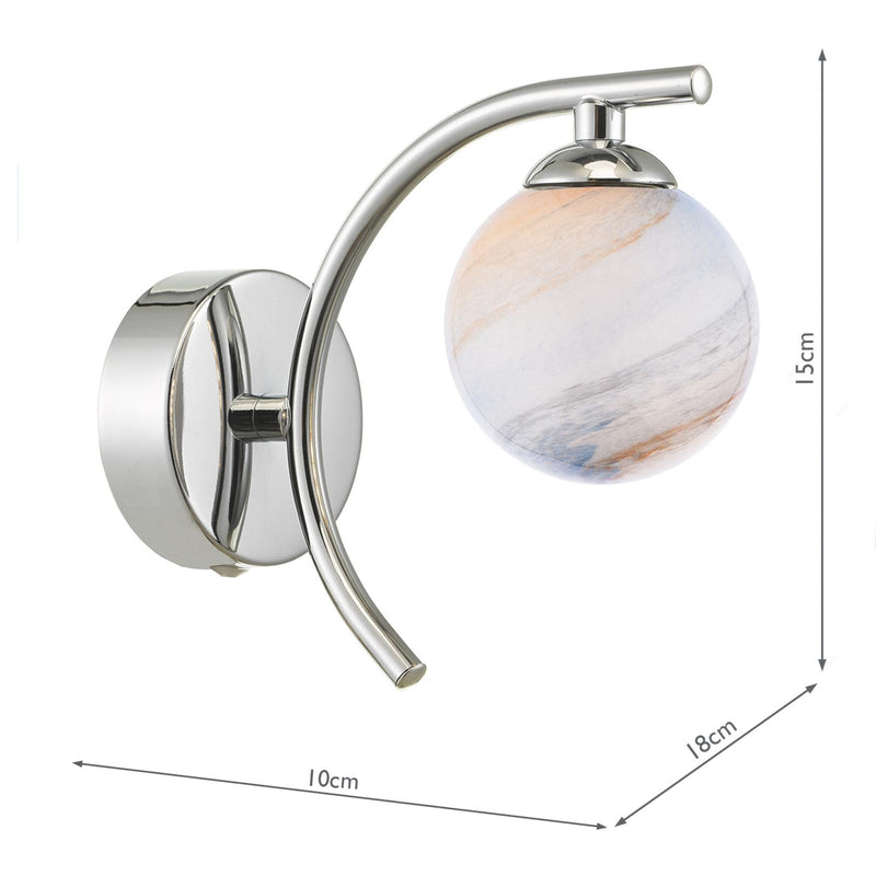 Dar Lighting Atiya Wall Light Polished Chrome With Planet Style Glass • ATI0750-07
