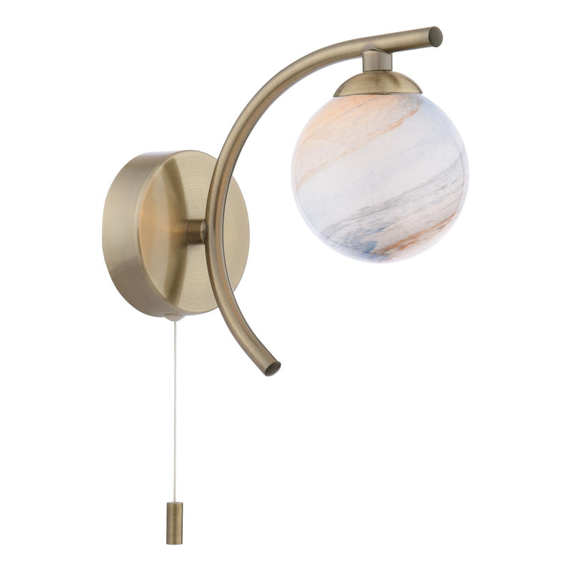 Dar Lighting Atiya Wall Light Antique Brass With Planet Style Glass • ATI0775-07