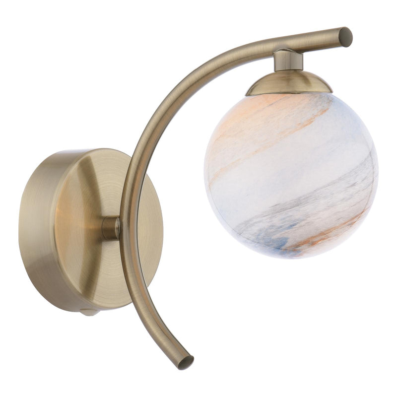 Dar Lighting Atiya Wall Light Antique Brass With Planet Style Glass • ATI0775-07
