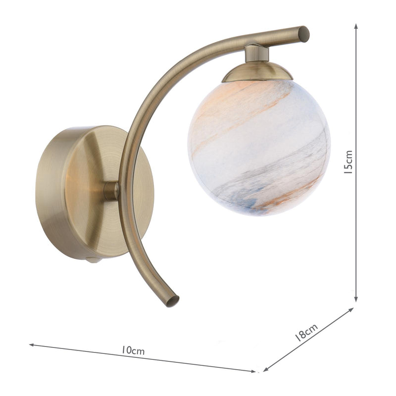Dar Lighting Atiya Wall Light Antique Brass With Planet Style Glass • ATI0775-07