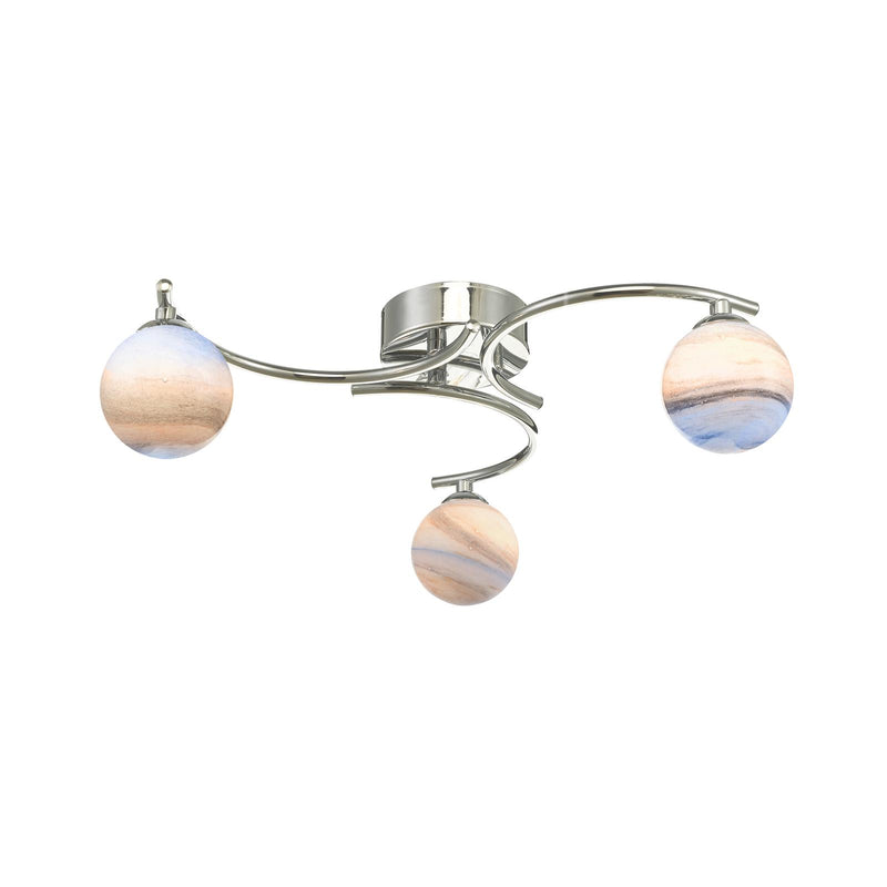 Dar Lighting Atiya 3 Light Semi Flush Polished Chrome With Planet Style Glass • ATI5350-07