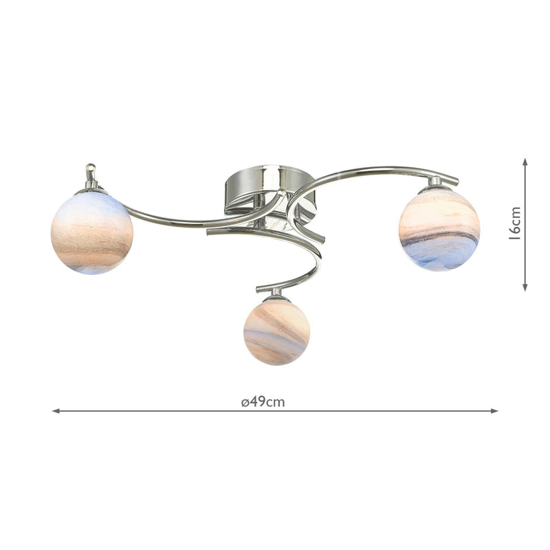 Dar Lighting Atiya 3 Light Semi Flush Polished Chrome With Planet Style Glass • ATI5350-07