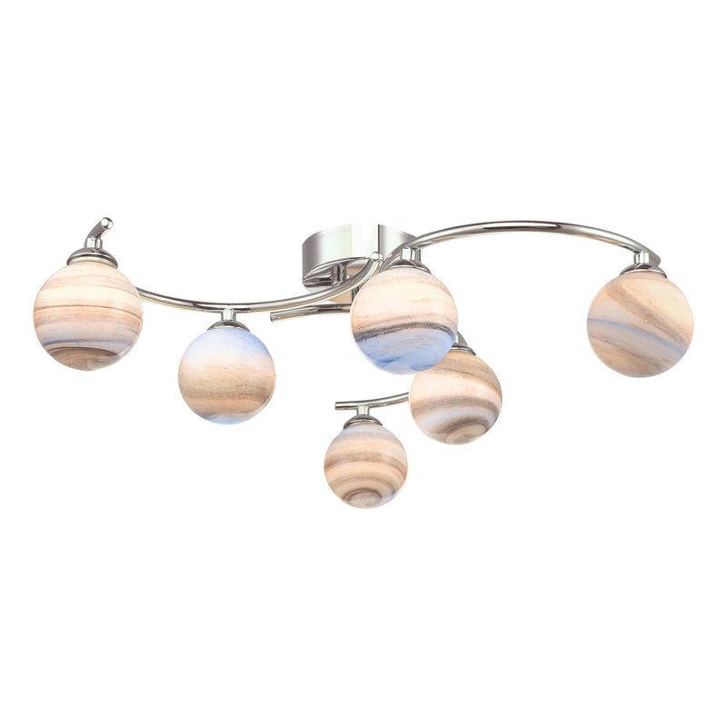 Dar Lighting Atiya 6 Light Semi Flush Polished Chrome With Planet Style Glass • ATI6450-07