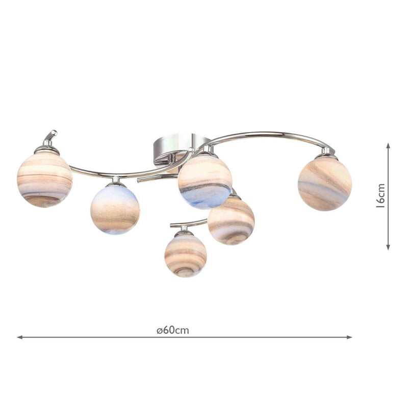 Dar Lighting Atiya 6 Light Semi Flush Polished Chrome With Planet Style Glass • ATI6450-07