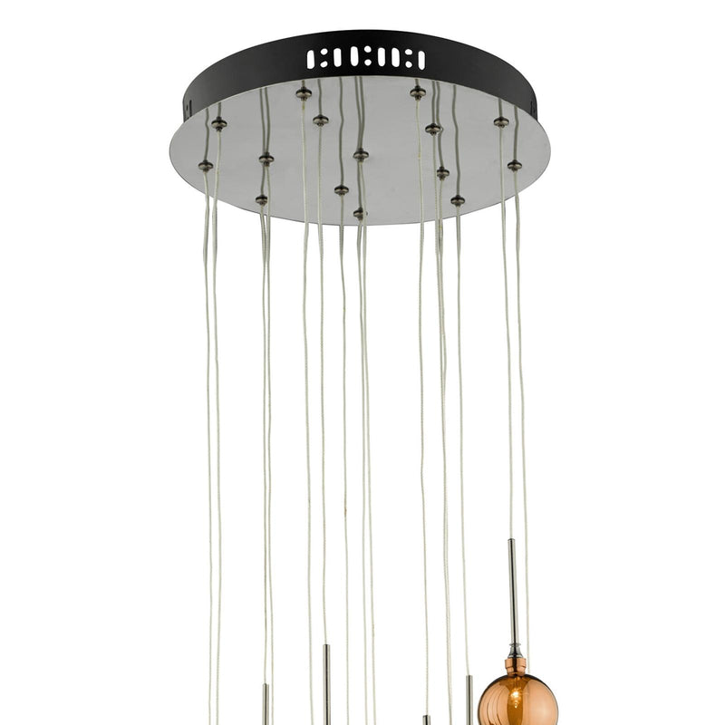 Dar Lighting Aurelia 15lt Cluster Pendant Black Chrome & Copper/Bronze Glass • AUR1564