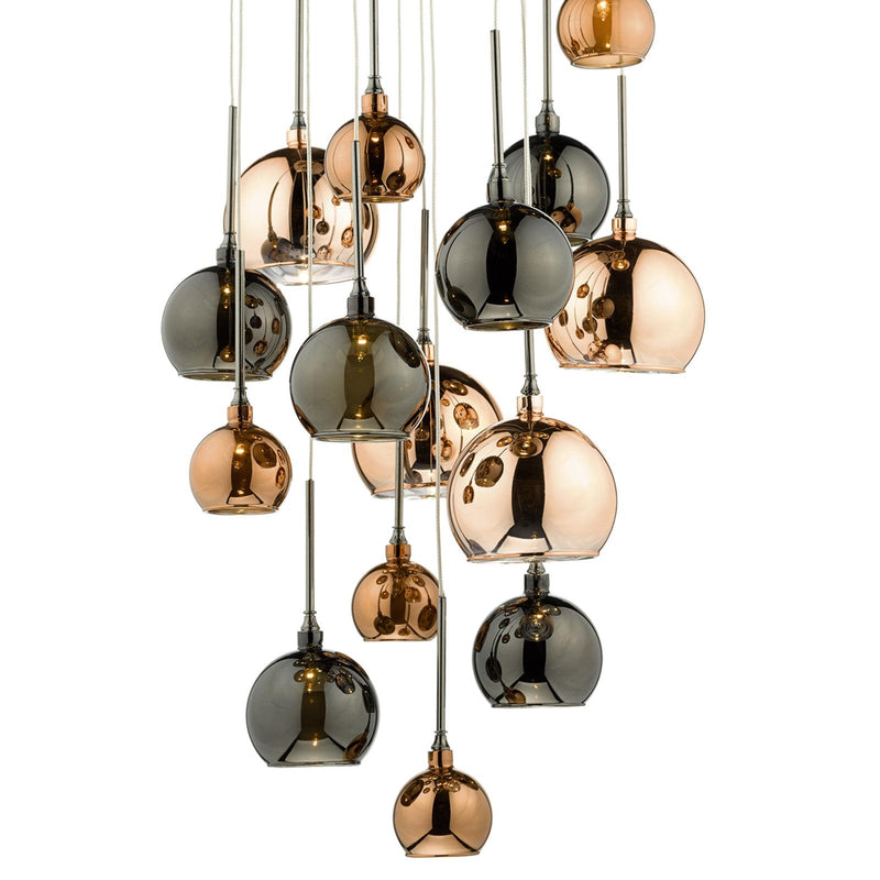 Dar Lighting Aurelia 15lt Cluster Pendant Black Chrome & Copper/Bronze Glass • AUR1564