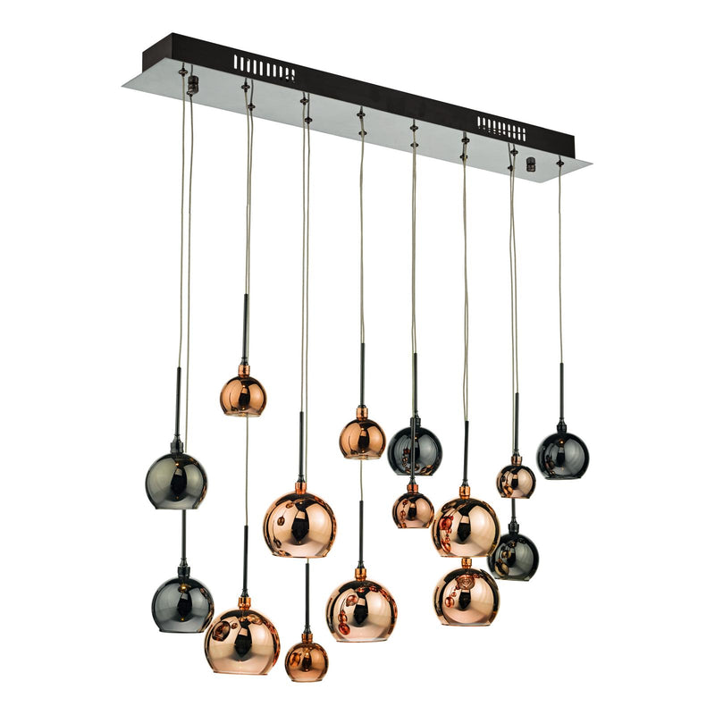 Dar Lighting Aurelia 15 Light Bar Pendant Black Chrome & Copper/Bronze Glass • AUR6264