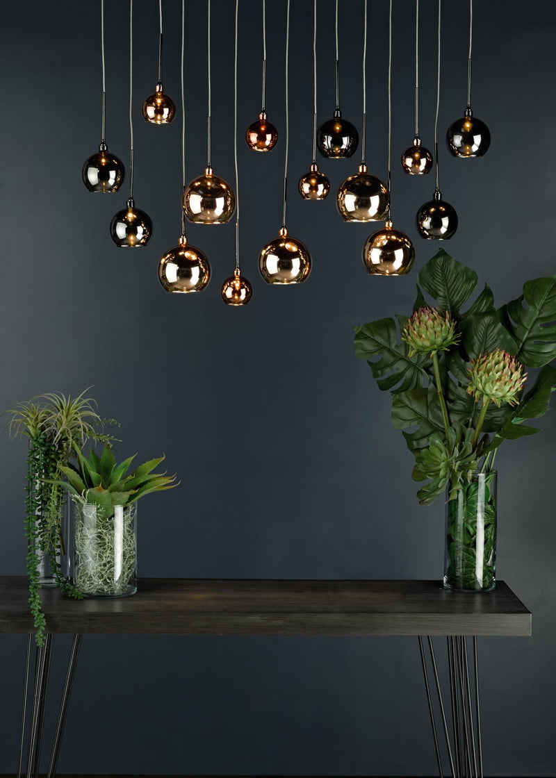 Dar Lighting Aurelia 15 Light Bar Pendant Black Chrome & Copper/Bronze Glass • AUR6264