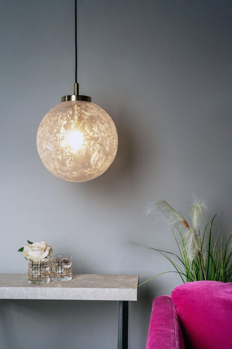 Dar Lighting Avari 1 Light Pendant Satin Brass And Clear Frosted Glass • AVA0141