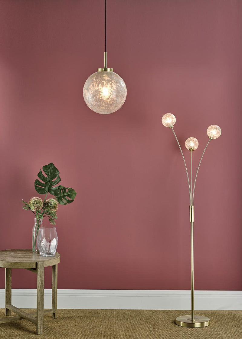 Dar Lighting Avari 1 Light Pendant Satin Brass And Clear Frosted Glass • AVA0141