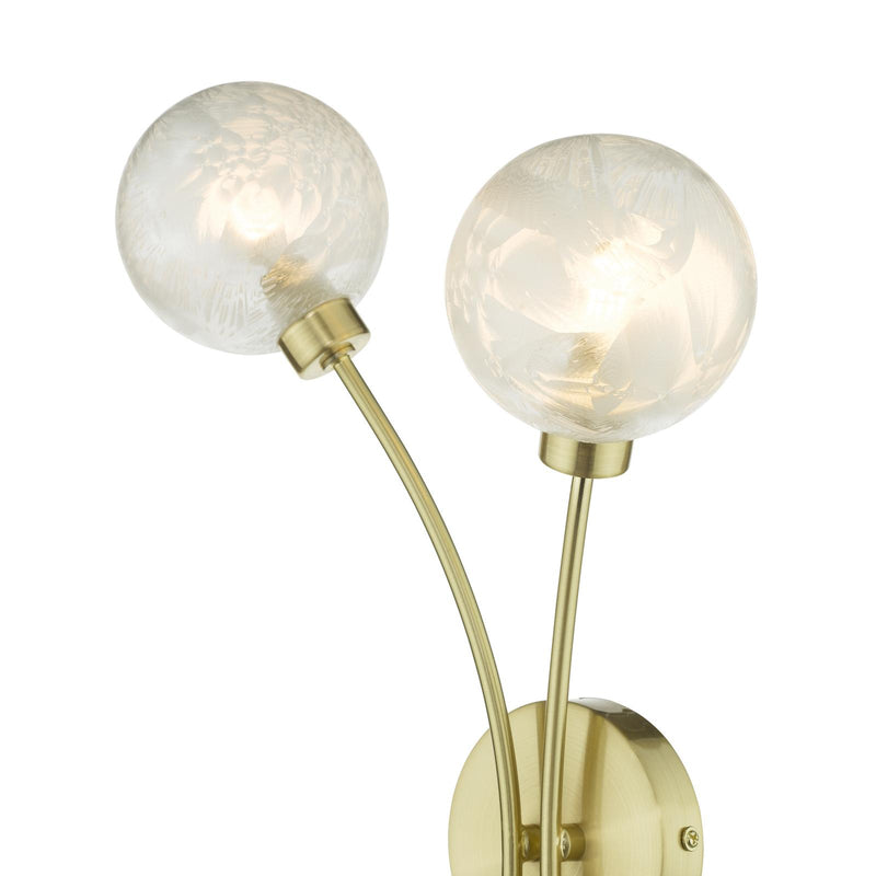 Dar Lighting Avari 2 Light Wall Light Satin Brass Glass • AVA0941