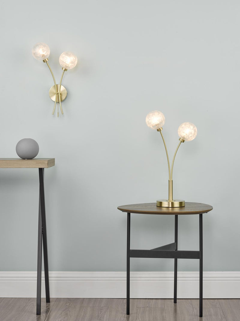 Dar Lighting Avari 2 Light Table Lamp Satin Brass Glass • AVA4241