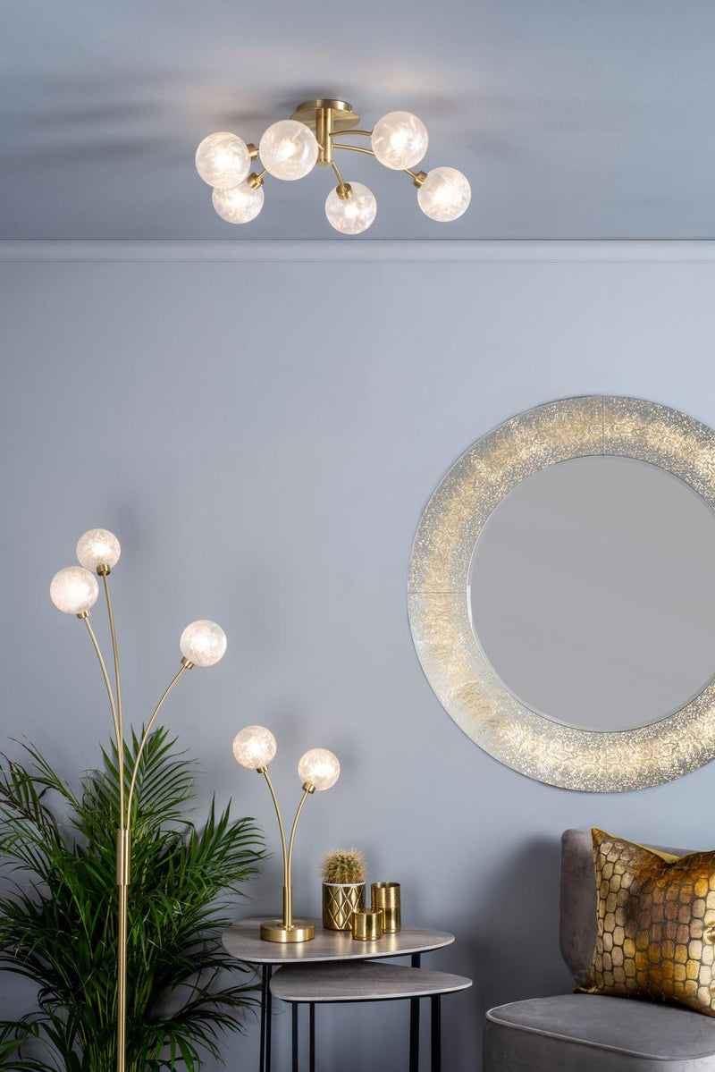 Dar Lighting Avari 3 Light Floor Lamp Satin Brass and Frosted Glass • AVA4941