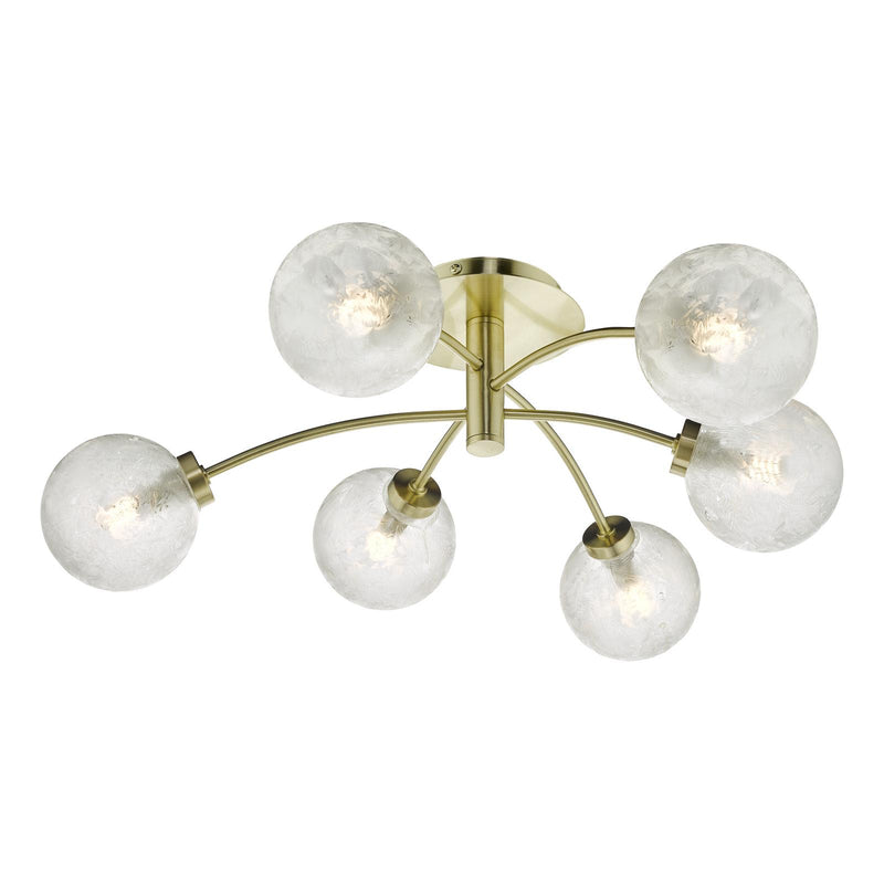 Dar Lighting Avari 6 Light Semi Flush Satin Brass And Clear Frosted Glass • AVA6441