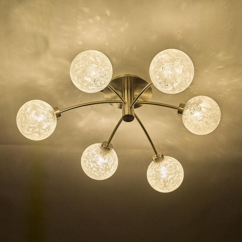 Dar Lighting Avari 6 Light Semi Flush Satin Nickel Frosted Glass  • AVA6446