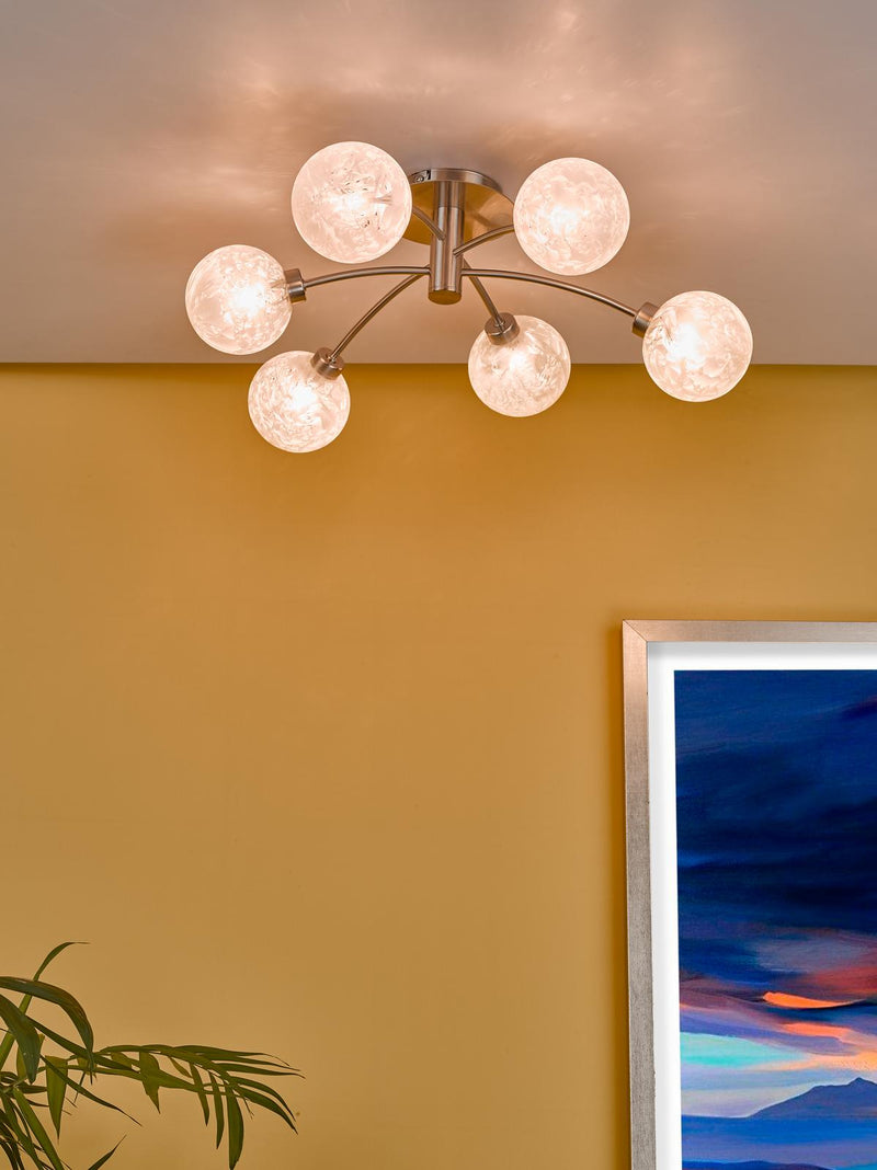 Dar Lighting Avari 6 Light Semi Flush Satin Nickel Frosted Glass  • AVA6446