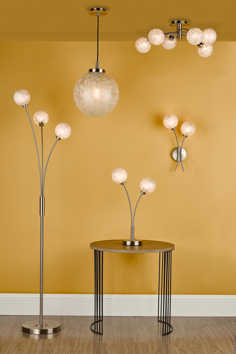Dar Lighting Avari 6 Light Semi Flush Satin Nickel Frosted Glass  • AVA6446