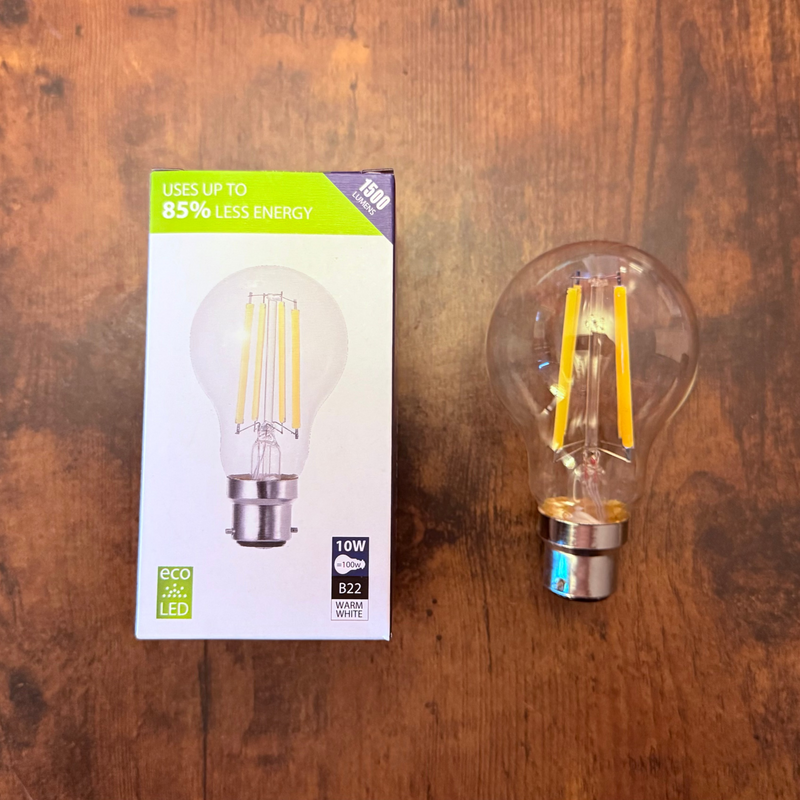 Searchlight Classic LED GLS B22 Dimmable 10W = 100w 2700K Warm White, 1500lm, Clear Finish • L5905-10WW