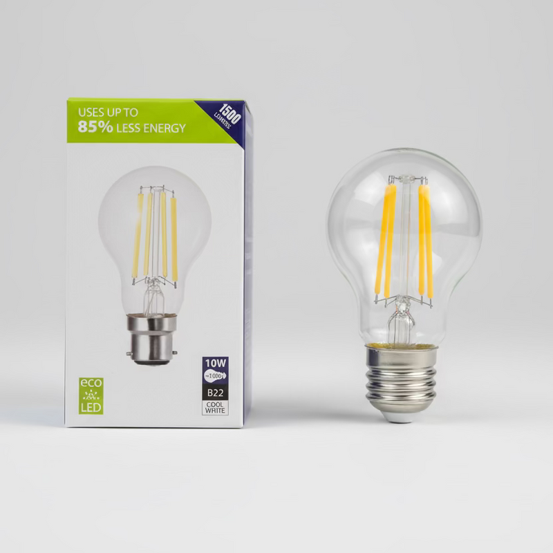 Searchlight Classic LED GLS B22 Dimmable 10W = 100w 4000K Cool White, 1500lm, Clear Finish • L5905-10CW