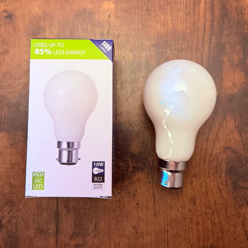 Searchlight Classic LED GLS B22 Dimmable 10W = 100w  2700K Warm White, 1400lm, Opal Finish • L6905-10WW