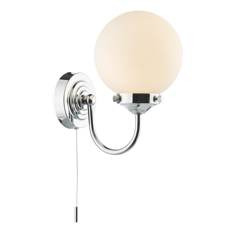 Dar Lighting Barclay Bathroom Wall Light Polished Chrome Opal Glass IP44 • BAR0750