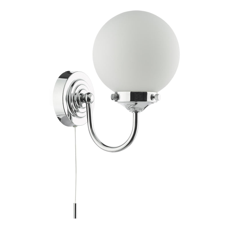 Dar Lighting Barclay Bathroom Wall Light Polished Chrome Opal Glass IP44 • BAR0750
