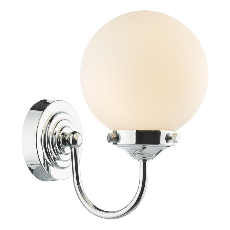 Dar Lighting Barclay Bathroom Wall Light Polished Chrome Opal Glass IP44 • BAR0750