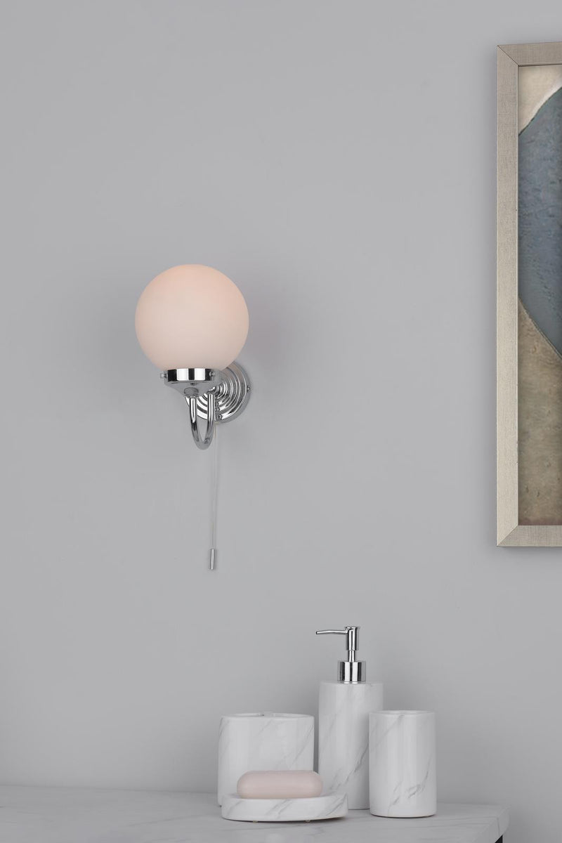 Dar Lighting Barclay Bathroom Wall Light Polished Chrome Opal Glass IP44 • BAR0750