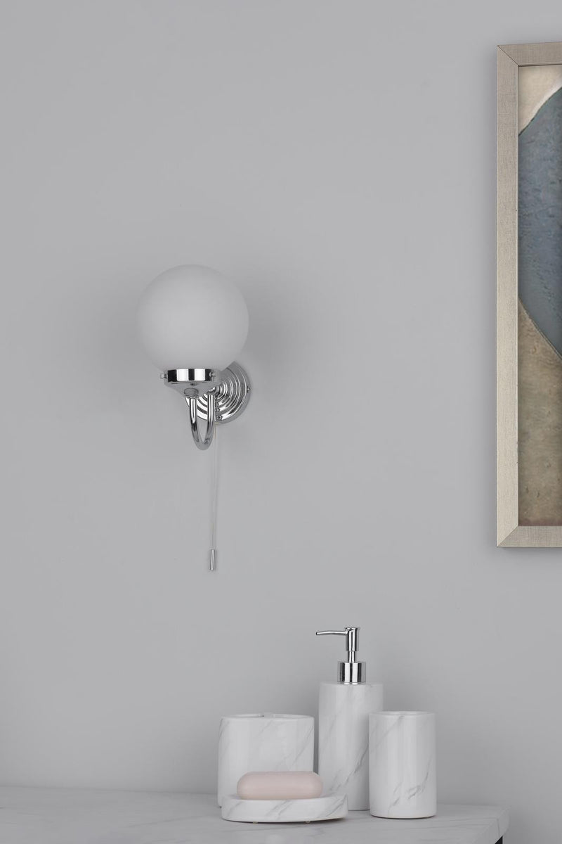 Dar Lighting Barclay Bathroom Wall Light Polished Chrome Opal Glass IP44 • BAR0750