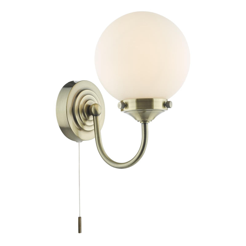 Dar Lighting Barclay Bathroom Wall Light Antique Brass Opal Glass IP44 • BAR0775