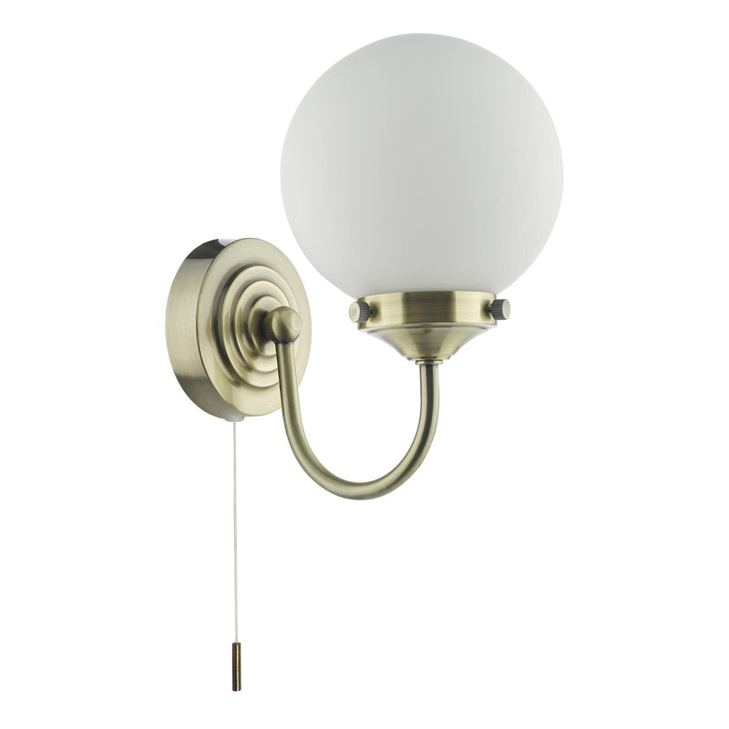 Dar Lighting Barclay Bathroom Wall Light Antique Brass Opal Glass IP44 • BAR0775