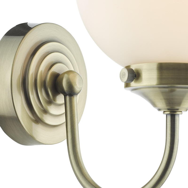 Dar Lighting Barclay Bathroom Wall Light Antique Brass Opal Glass IP44 • BAR0775
