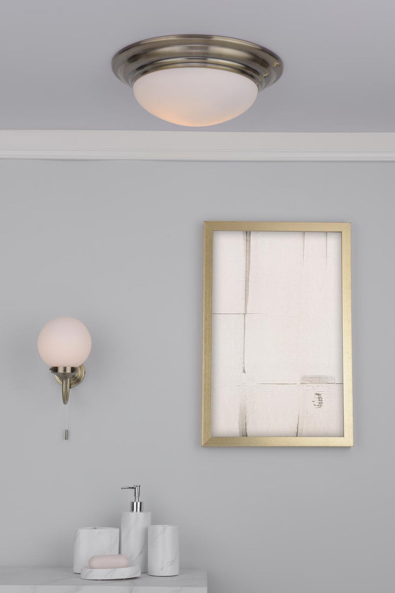 Dar Lighting Barclay Bathroom Wall Light Antique Brass Opal Glass IP44 • BAR0775