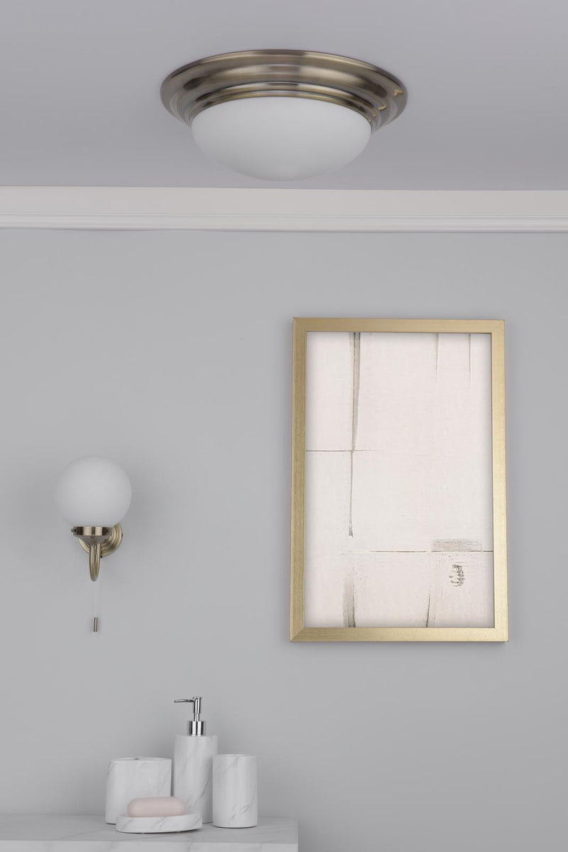 Dar Lighting Barclay Bathroom Wall Light Antique Brass Opal Glass IP44 • BAR0775