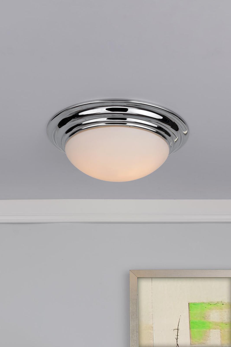 Dar Lighting Barclay Large Bathroom Flush Polished Chrome Opal Glass IP44 • BAR5050