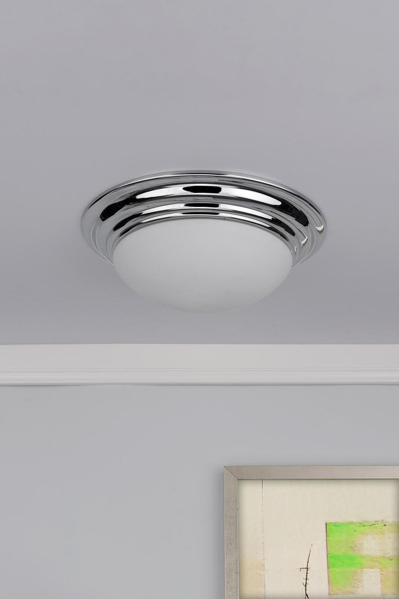 Dar Lighting Barclay Large Bathroom Flush Polished Chrome Opal Glass IP44 • BAR5050