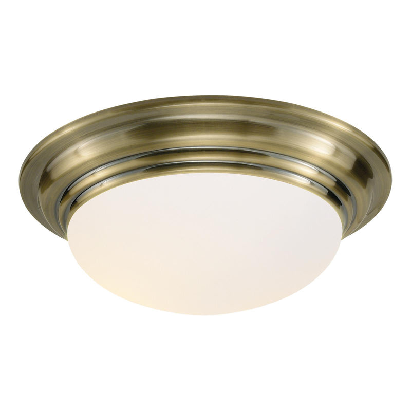 Dar Lighting Barclay Large Bathroom Flush Antique Brass Opal Glass IP44 • BAR5075