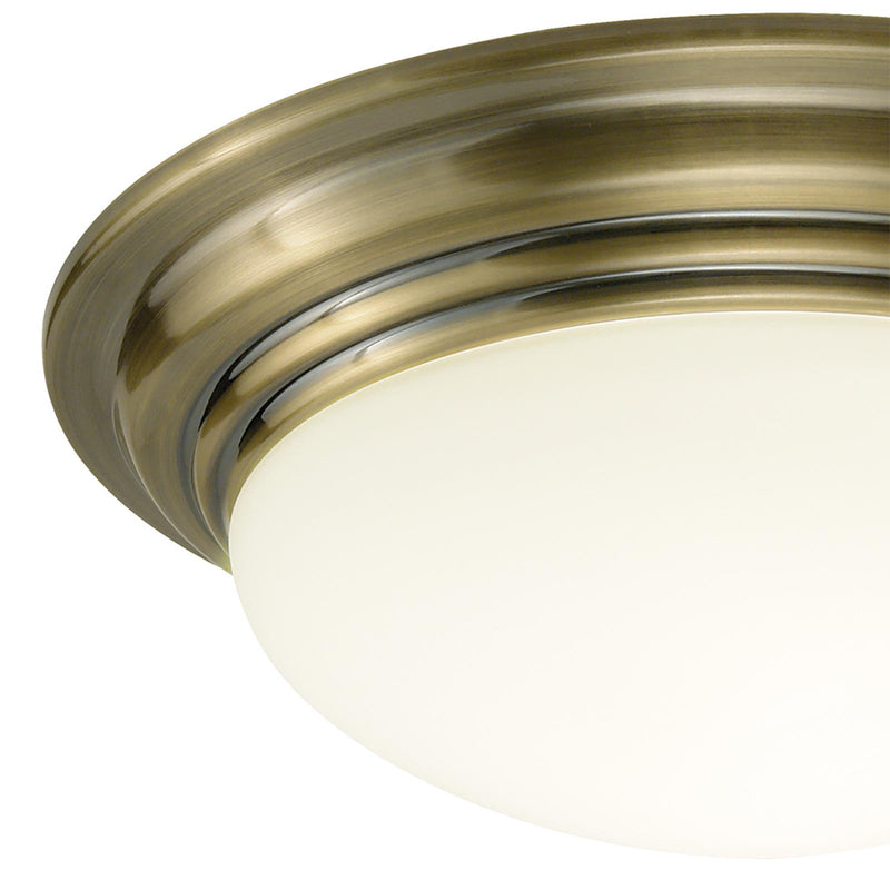 Dar Lighting Barclay Large Bathroom Flush Antique Brass Opal Glass IP44 • BAR5075