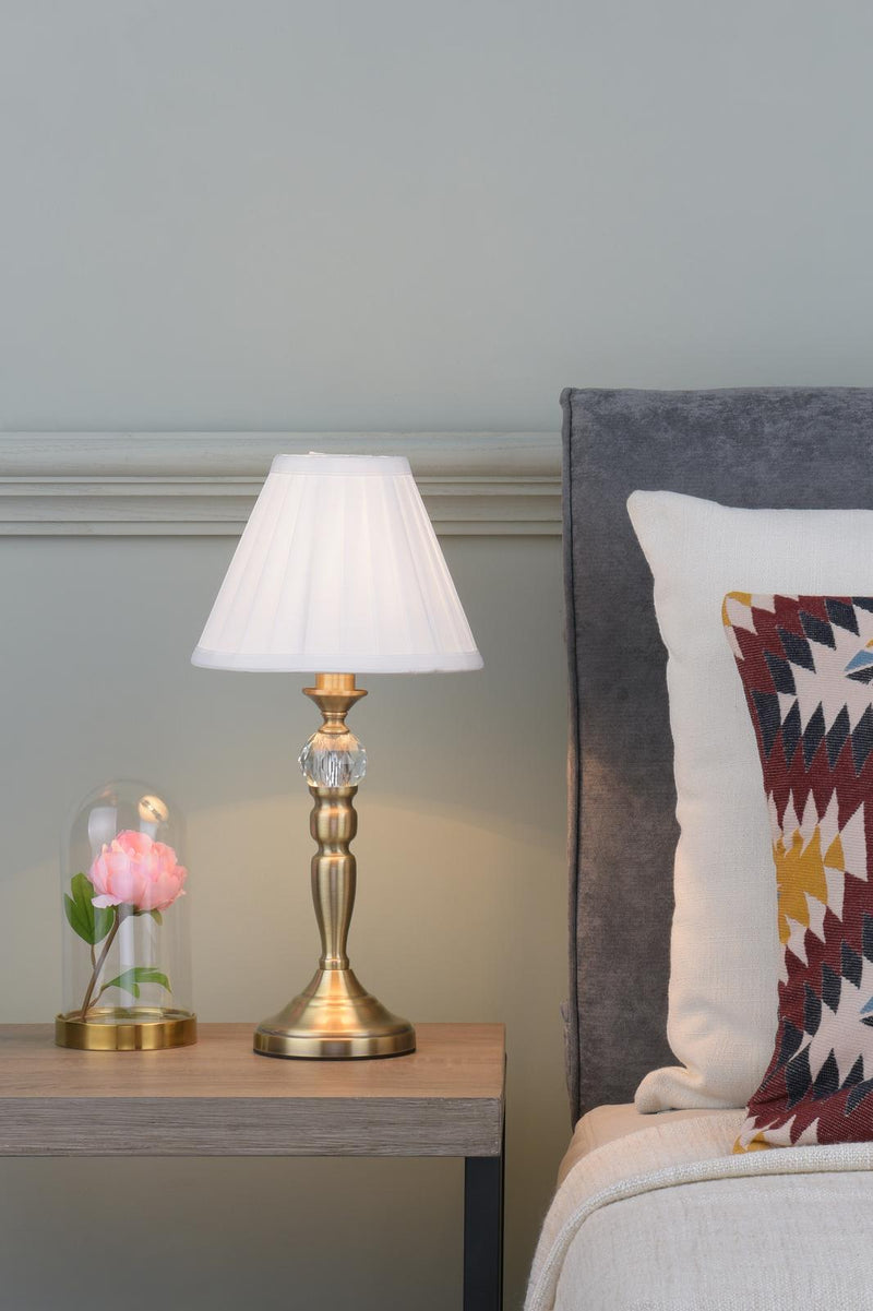Dar Lighting Beau Touch Table Lamp Antique Brass With Shade • BEA4075