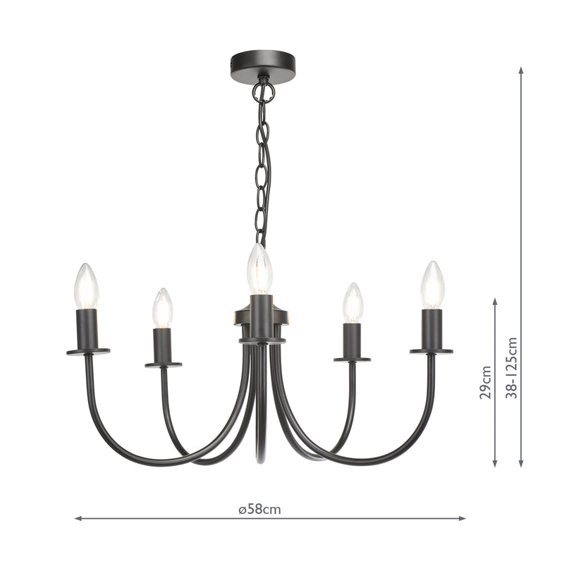 Dar Lighting Becca 5 Light Pendant Matt Black Fitting Only • BEC0522