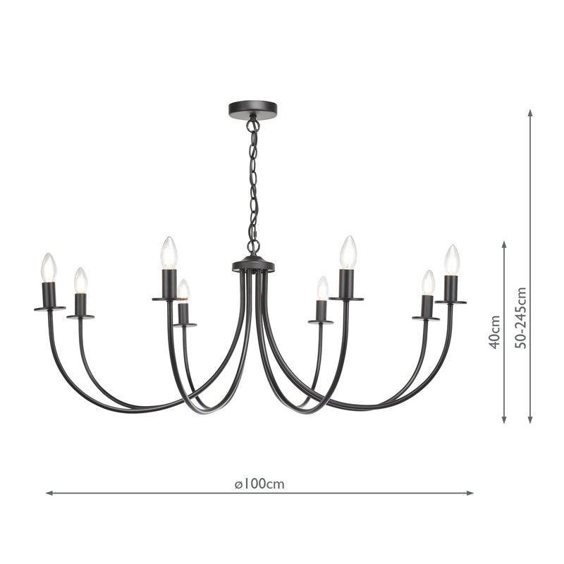Dar Lighting Becca 8 Light Pendant Matt Black Fitting Only • BEC0822