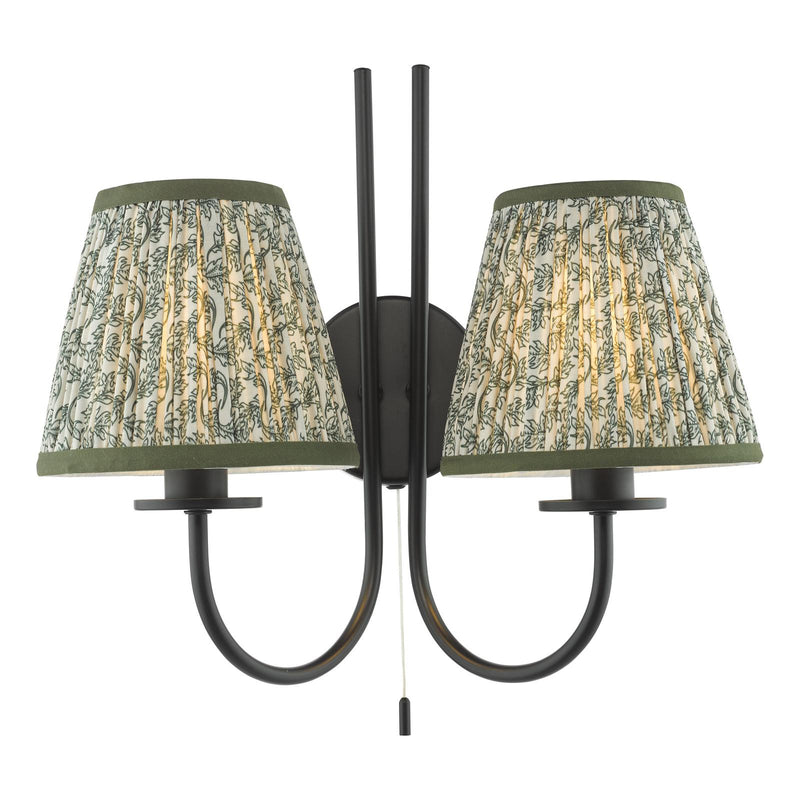 Dar Lighting Becca 2 Light Wall Light Matt Black and Green With Shade • BEC0922-EST2624