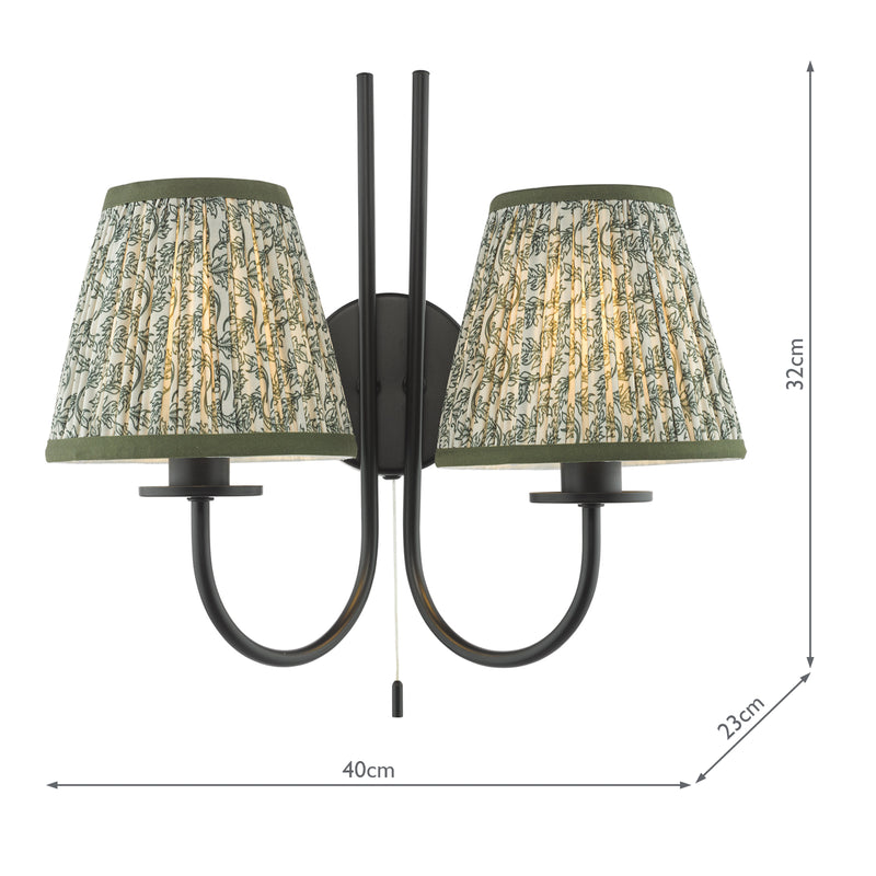 Dar Lighting Becca 2 Light Wall Light Matt Black and Green With Shade • BEC0922-EST2624