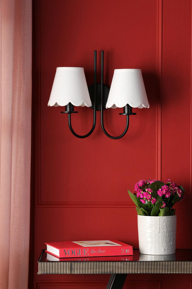 Dar Lighting Becca 2 Light Wall Light Matt Black With Shade • BEC0922-NER262