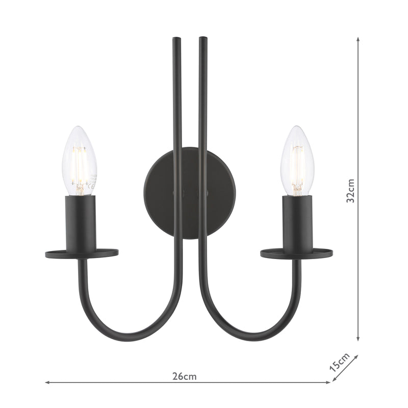 Dar Lighting Becca 2 Light Wall Light Matt Black Bracket Only • BEC0922