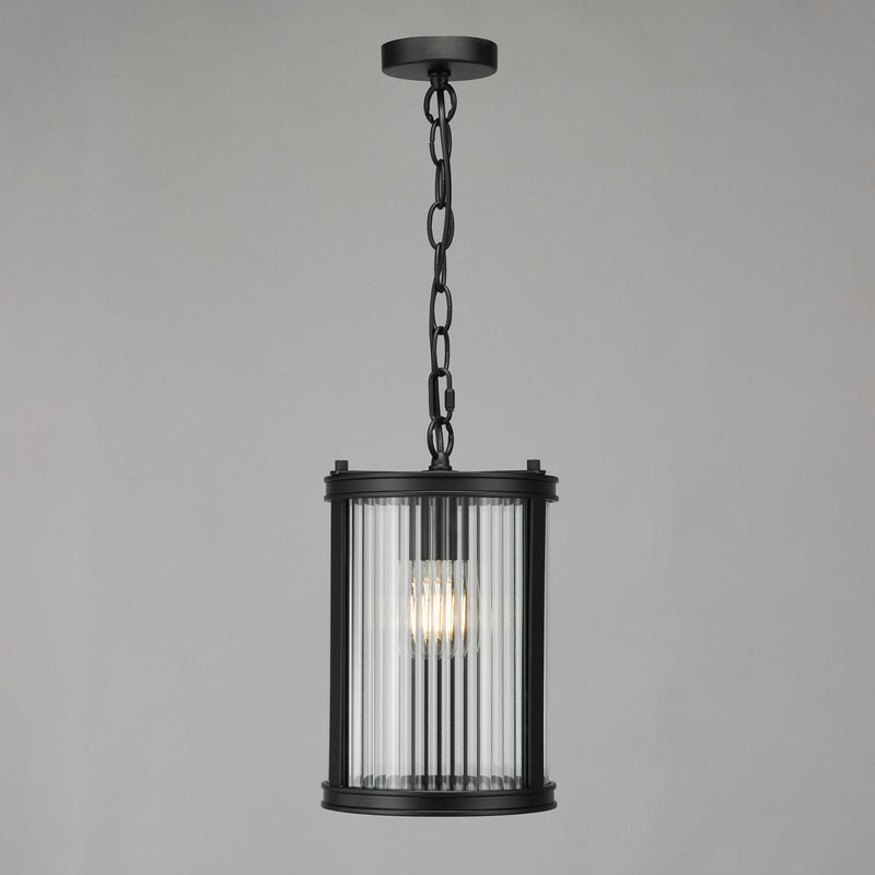 Dar Lighting Bianka Pendant Matt Black and Ribbed Glass • BIA0122