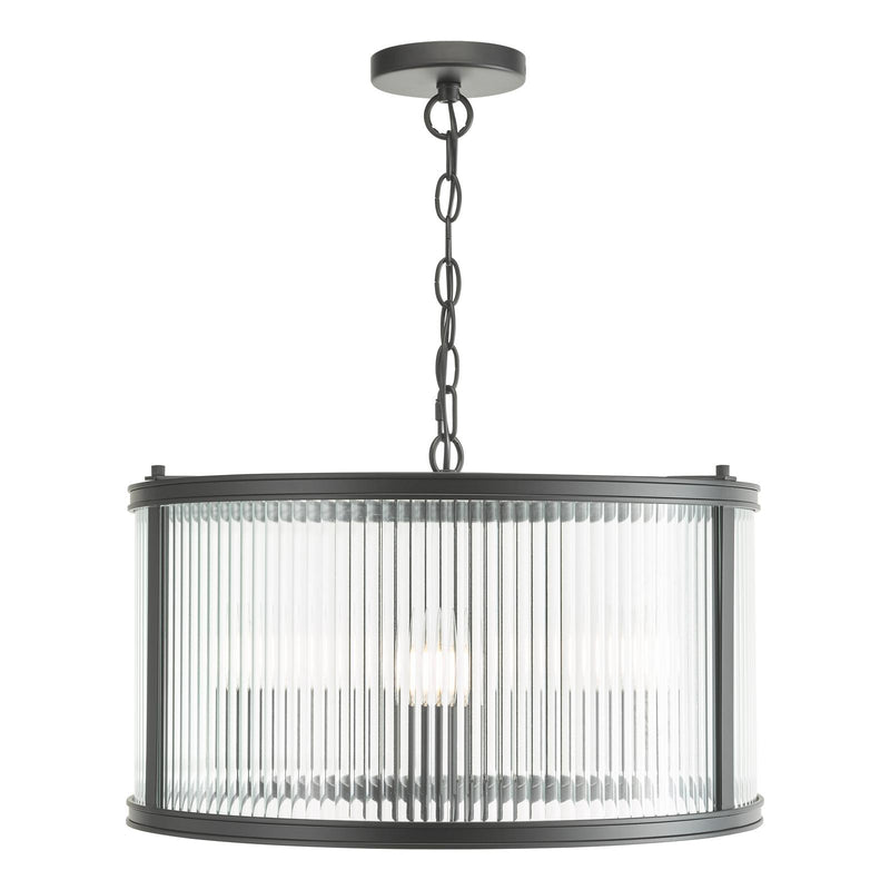 Dar Lighting Bianka 3 Light Pendant Matt Black and Ribbed Glass • BIA0322