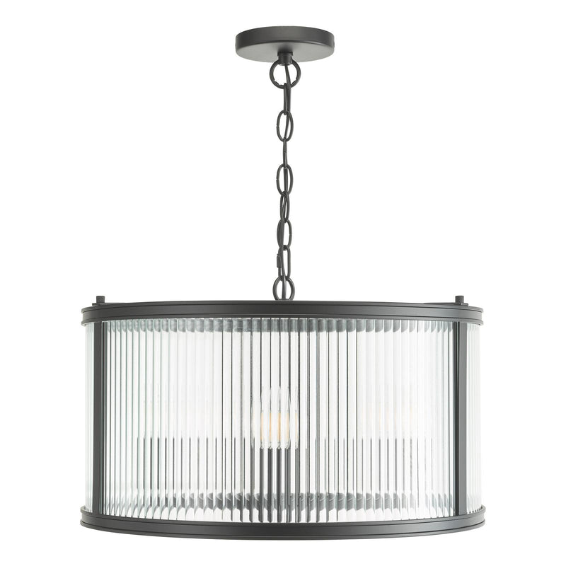 Dar Lighting Bianka 3 Light Pendant Matt Black and Ribbed Glass • BIA0322